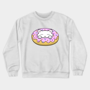 Cute white kitten eating a yummy looking pink doughnut with sprinkles on top of it Crewneck Sweatshirt